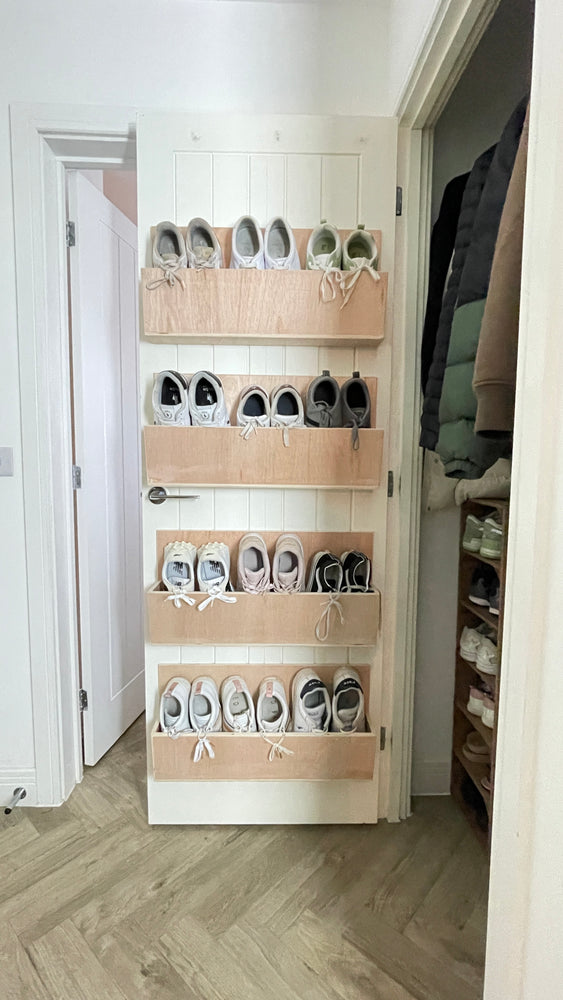 Shoe rack, hardwood wall or door mounted shoe rack - lightweight - free delivery - fully enclosed back