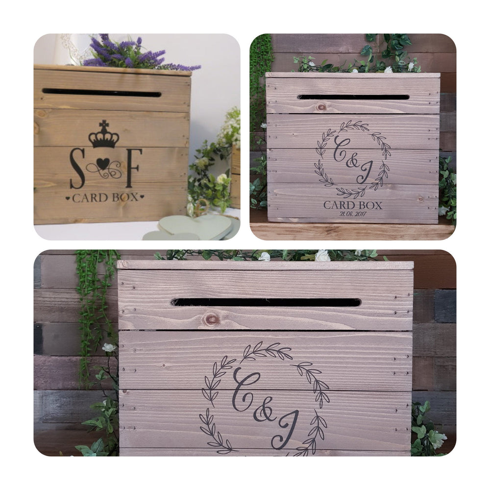 Personalised Rustic Wooden Wedding Card Post Box  - 2 DESIGNS