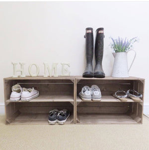 2 x Wooden Apple Crate Shoe Rack - Rustic, Vintage, Style Shoe or Display Shelf