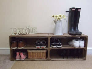 2 x Wooden Apple Crate Shoe Rack - Rustic, Vintage, Style Shoe or Display Shelf